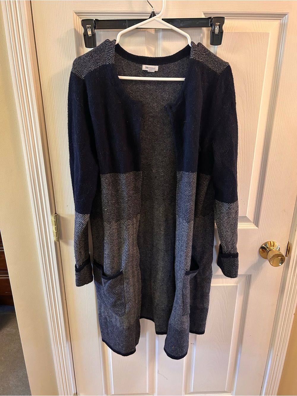Westport Two-Tone Open-Front Cardigan in Navy and Gray